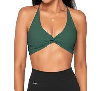 Danysu Women's Workout Sports Bras Backless Padded Low Impact Bra Yoga Crop Tank Top Twirl Front Hunter Green XS