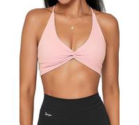 Danysu Women's Workout Sports Bras Backless Padded Low Impact Bra Yoga Crop Tank Top Twirl Front Pink Baby S