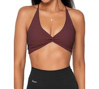 Danysu Women's Workout Sports Bras Fitness Backless Padded Sienna Low Impact Bra Yoga Crop Tank Top Twirl Front Hot Chocolate XL