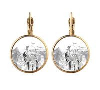 Dao China Ink Painting Gold Clip On Drop Earrings Non Piercing Dangle Jewelry