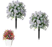 DAO-UPPSE 24" Ground Insert Faux Violet With Eucalyptus - UV Resistant Artificial Flowers For Outdoor Indoor Yard Patio Garden(White)