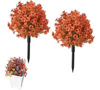 DAO-UPPSE 24" Ground Insert Faux Violet With Eucalyptus - UV Resistant Artificial Flowers For Outdoor Indoor Yard Patio Garden(Orange)