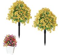 DAO-UPPSE 24" Ground Insert Faux Violet With Eucalyptus - UV Resistant Artificial Flowers For Outdoor Indoor Yard Patio Garden(Yellow)