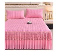 DAO-UPPSE 3-Piece Elegant Bedskirt Ensemble With Pillowcases, Premium Ruffle Design For Refined Bedroom Decor(Pink,180 * 220cm/71 * 87in)