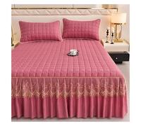 DAO-UPPSE 3-Piece Elegant Bedskirt Ensemble With Pillowcases, Premium Ruffle Design For Refined Bedroom Decor(Bean paste red,180 * 200cm/71 * 79in)