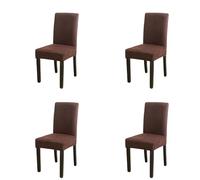 DAO-UPPSE 4 Pack Velvet-Like Chair Covers Stretch Slipcovers For Dining Room Hotel Banquet Fits Most Chairs (4 Pcs)(Brown)