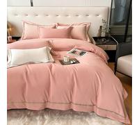 DAO-UPPSE Soft Cotton Bedding Set 4Pcs Duvet Cover Sheet Pillowcases Blue Light Red Gray Creamy White Gold Green Pink Light Blue(Light red,220 * 240cm/87 * 95in)