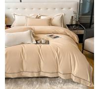 DAO-UPPSE Soft Cotton Bedding Set 4Pcs Duvet Cover Sheet Pillowcases Blue Light Red Gray Creamy White Gold Green Pink Light Blue(Gold,200 * 230cm/79 * 91in)
