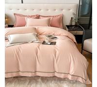 DAO-UPPSE Soft Cotton Bedding Set 4Pcs Duvet Cover Sheet Pillowcases Blue Light Red Gray Creamy White Gold Green Pink Light Blue(Pink,220 * 240cm/87 * 95in)