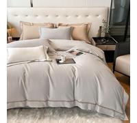 DAO-UPPSE Soft Cotton Bedding Set 4Pcs Duvet Cover Sheet Pillowcases Blue Light Red Gray Creamy White Gold Green Pink Light Blue(Grey,220 * 240cm/87 * 95in)