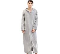 Daoba Men Dressing Gown, Hooded Warm Robes Flannel Soft Bathrobe Fluffy Housecoat for Winter