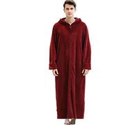 Daoba Men Dressing Gown, Hooded Warm Robes Flannel Soft Bathrobe Fluffy Housecoat for Winter