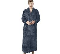Daoba Men's Bathrobe Premium Flannel Fleece Plush Caftan Soft Long Robe Warm Housecoat Zip Front Man Grey