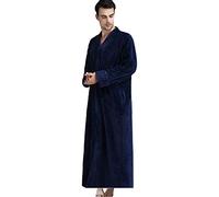 Daoba Men's Bathrobe Premium Flannel Fleece Plush Caftan Soft Long Robe Warm Housecoat Zip Front Man Navy