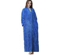 Daoba Womens Long Dressing Gown Nightwear Zip Up Bathrobe Ladies Fluffy Fleece Full Length Robe Soft Loungewear Birthday Presents Oversize for Pregnant Woman Blue