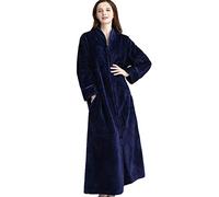 Daoba Womens Long Dressing Gown Nightwear Zip Up Bathrobe Ladies Fluffy Fleece Full Length Robe Soft Loungewear Birthday Presents Oversize for Pregnant Woman Navy