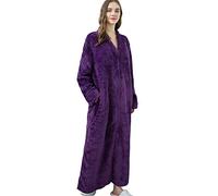 Daoba Womens Long Dressing Gown Nightwear Zip Up Bathrobe Ladies Fluffy Fleece Full Length Robe Soft Loungewear Birthday Presents Oversize for Pregnant Woman Purple
