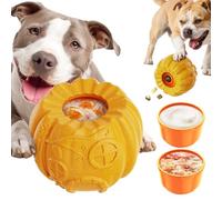 DaoBailar Interactive 3-in-1 Dog Toy Pumpkin Shaped Food Ball, Lick & Feeder with 2 Freezer Inserts, Slow Feeding Toy for Dogs of All Sizes, Made of Nylon & Coffee Wood
