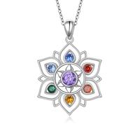 DAOCHONG 7 Chakras Necklace 925 Sterling Silver Lotus Flower