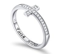 DAOCHONG 925 Sterling Silver Sideways Cross Ring Engraved Faith Hope Love Ring Inspirational Jewelry Gift for Women Size 5-10 (6)