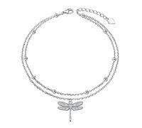 DAOCHONG Anklet for Women S925 Sterling Silver Adjustable Foot Beaded Dragonfly Ankle Bracelet Anklets Jewelry (Style_1_Dragonfly_9+1")