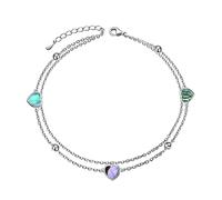DAOCHONG Heart Layer Anklet for Women S925 Sterling Silver Elegant Foot Chain Hearts Beads Charm Abalone Shell Boho Beach Double Layer Anklets Bracelet Adjustable 9 to 10.5 inches