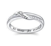 DAOCHONG Inspirational Jewelry Sterling Silver Engraved Believe All Things are Possible Band Ring for Women Girlfriend, Size 5-10, 4 UK, Sterling Silver, Cubic Zirconia