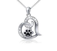 DAOCHONG S925 Sterling Silver Cute Pet Paw Print Forever Love Heart Pendant Necklace Gift for Women Girls Pet Lovers, Box Chain 18 Inches