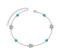 DAOCHONG Sea Turtle Bracelet 925 Sterling Silver Tortoise Created Turquoise Animal Charm Adjustable Link Bracelet Birthday Jewelry, 7+2"