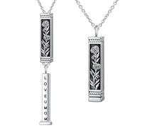 DAOCHONG Sterling Silver Love U Mom Carnation Necklace, Vertical Bar Hidden Message Pendant, Square Tube Secret Floral Jewelry, Mothers Day Birthday Presents for Women