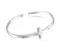 DAOCHONG Sterling Silver Sideways Cross Bangle Faith Hope Love Cross Bangle Engraved Bracelet Love Heart Circle Bangle Bracelets for Women Sister Girlfriend Gift, 2.4*2.0 Inches, Sterling Silver , no