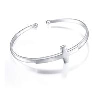 DAOCHONG Sterling Silver Sideways Cross Bangle Faith Hope Love Cross Bangle Engraved Bracelet Love Heart Circle Bangle Bracelets for Women Sister Girlfriend Gift, 2.4*2.0 Inches, Sterling Silver , no