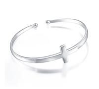 DAOCHONG Sterling Silver Sideways Cross Bangle Faith Hope Love Cross Bangle Engraved Bracelet Love Heart Circle Bangle Bracelets for Women Sister Girlfriend Gift, 2.4*2.0 Inches, Sterling Silver , no