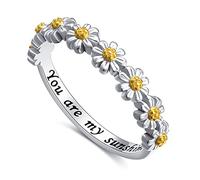 DAOCHONG Sterling Silver You Are My Sunshine Daisy Floral Ring for Women Teen Girls,P-1/2