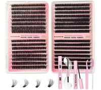 DAODER Eyelash Extension Kit Thick Short 640Pcs 50D 60D 80D 100D Volume Lash Extensions D Curl with Eyelash Remover, Fluffy Lash Cluster with Bonded Lash Cluster