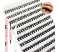 DAODER Short Lash Extension Kit 50D Natural Lash Clusters Wispy Fluffy Eyelash Extensions D Curl Individual Lashes 9-13MM Thick Eyelashes Clusters Bond and Seal(Thick Short Eyelash Extension Kit 50P)