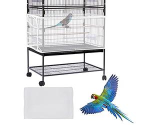 Daoeny Bird Cage Cover, Adjustable Soft Airy Nylon Mesh Net, Parrot Parakeet Macaw African Round Square Cages (White)