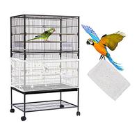 Daoeny Bird Cage Cover, Adjustable Soft Nylon Mesh Net with Twinkle Moon Star, Parrot Parakeet Macaw Birdcage Cover Skirt Seed Guard (White)