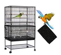 Daoeny Large Bird Cage Cover, Bird Cage Seed Catcher, Adjustable Soft Nylon Mesh Net with Twinkle Moon Star, Birdcage Cover Skirt Seed Guard for Parrot Parakeet Macaw Round Square Cages (Black)