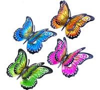 Daogtc 4 Pack Metal Butterfly Wall Art Decor - 6.5‘’ Double Wings Butterflies Wall Hanging Decoration for Indoor and Outdoor Decor