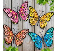 Metal Butterfly Wall Decor - 9.6" Outdoor Fence Wall Art Decor, Hanging Decoration for Garden Yard Living Room Bedroom Patio Balcony(4 Pack)