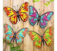 Daogtc Metal Butterfly Wall Decor - 9.6" Outdoor Fence Wall Art Decor, Hanging for Garden Yard Living Room Bedroom Patio Balcony,Gift for Family Friends(4 Pack) (Butterfly-F)