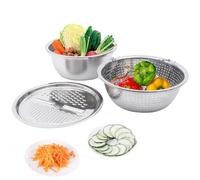 DAOHHFO 3 in 1 Multifunctional Stainless Steel Basin Set, 28CM Multifunctional Kitchen Grater, Multifunctional Grater, Fruit & Vegetable Wash for Strainer, Fruit Salad, Cheese & Chocolate