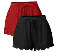 DAOJOSL 2 Pack Plus Size Lounge Shorts for Women Lace Hem Sexy Loose Fit Elastic Wasit Shorts Summer Casual Short Pants(Black,XL)
