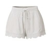 DAOJOSL Casual Lace Shorts for Women Loose Fit Elastic Waist Drawstring Summer Yoga Lounge Shorts Drawstring Holiday Beach Shorts(White,M)