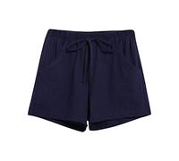 DAOJOSL Cotton Linen Summer Casual Shorts for Women Comfy Drawstring Elastic Waist Bermuda Short Pants Loose Fit Lounge Bottoms(Navy,XL)