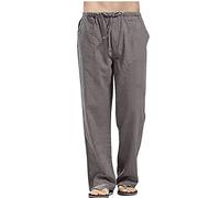 DAOJOSL Linen Pants for Men Casual Big Tall Sweatpants Drawstring Loose Fit Summer Beach Pants Lightweight Comfy Lounge Pants(Coffee,4XL)
