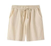 DAOJOSL Men's Cotton Linen Shorts Summer Beach Casual Shorts Drawstring Loose Lightweight Elastic Waist Yoga Bermuda Shorts