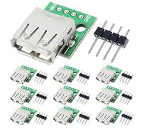 DAOKAI 10 Pcs USB Type A Female to DIP Adapter 2.54mm 4 Pin USB 2.0 Type A Socket to DIP Converter Breakout Board for DIY Power Supply with 40 Pin Header