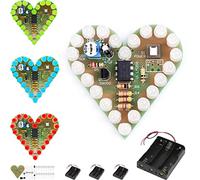DAOKAI 4Pcs Soldering Practice Kit Heart Shape Breathing Lamp Kit DC 4V-6V Red White Blue Green Color LED Love Heart Shape DIY Electronics Project with Battery Holder